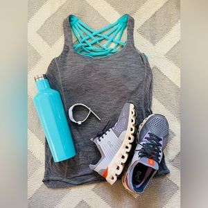 EUC Lululemon No Limits Tank Top Shelf Bra Size 6 Turquoise & Gray